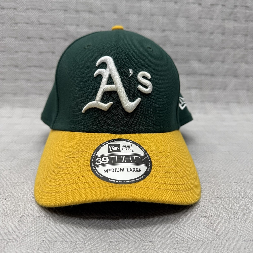 New Era Hat Cap Fitted Mens Medium Green Yellow Oakland A's 39THIRTY MLB